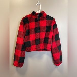 EXCELLENT condition! SO buffalo plaid, long sleeve crop plush. Size X-Small.